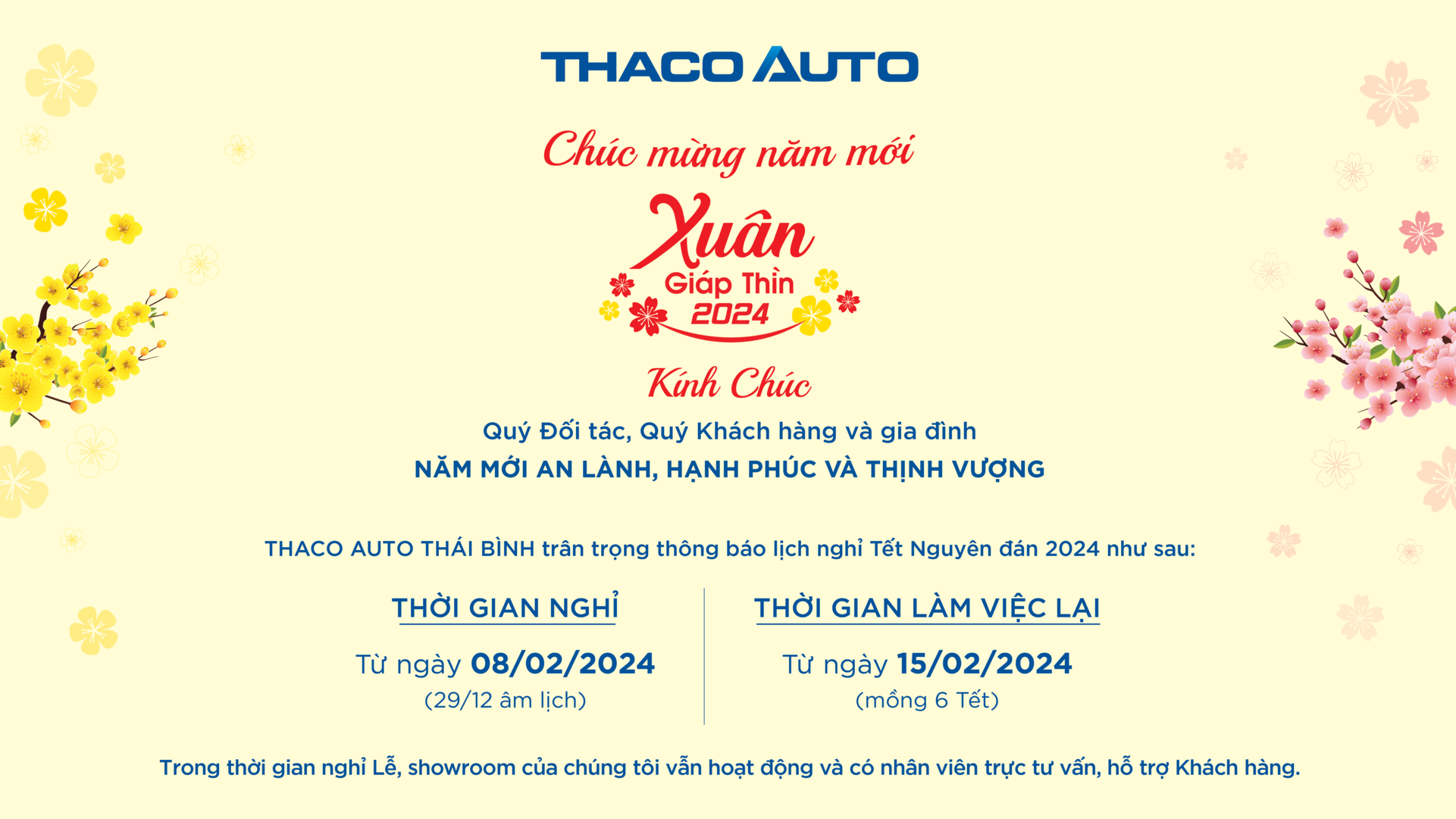 THÔNG BÁO LỊCH TRỰC TẾT GIÁP THÌN 2024